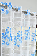 Galaxy Home Decor Sheer Transparent Printed Floral Net Curtains for Window 5 Feet, Pack of 2, Blue (No. of Curtains: 2, Blue, Wi