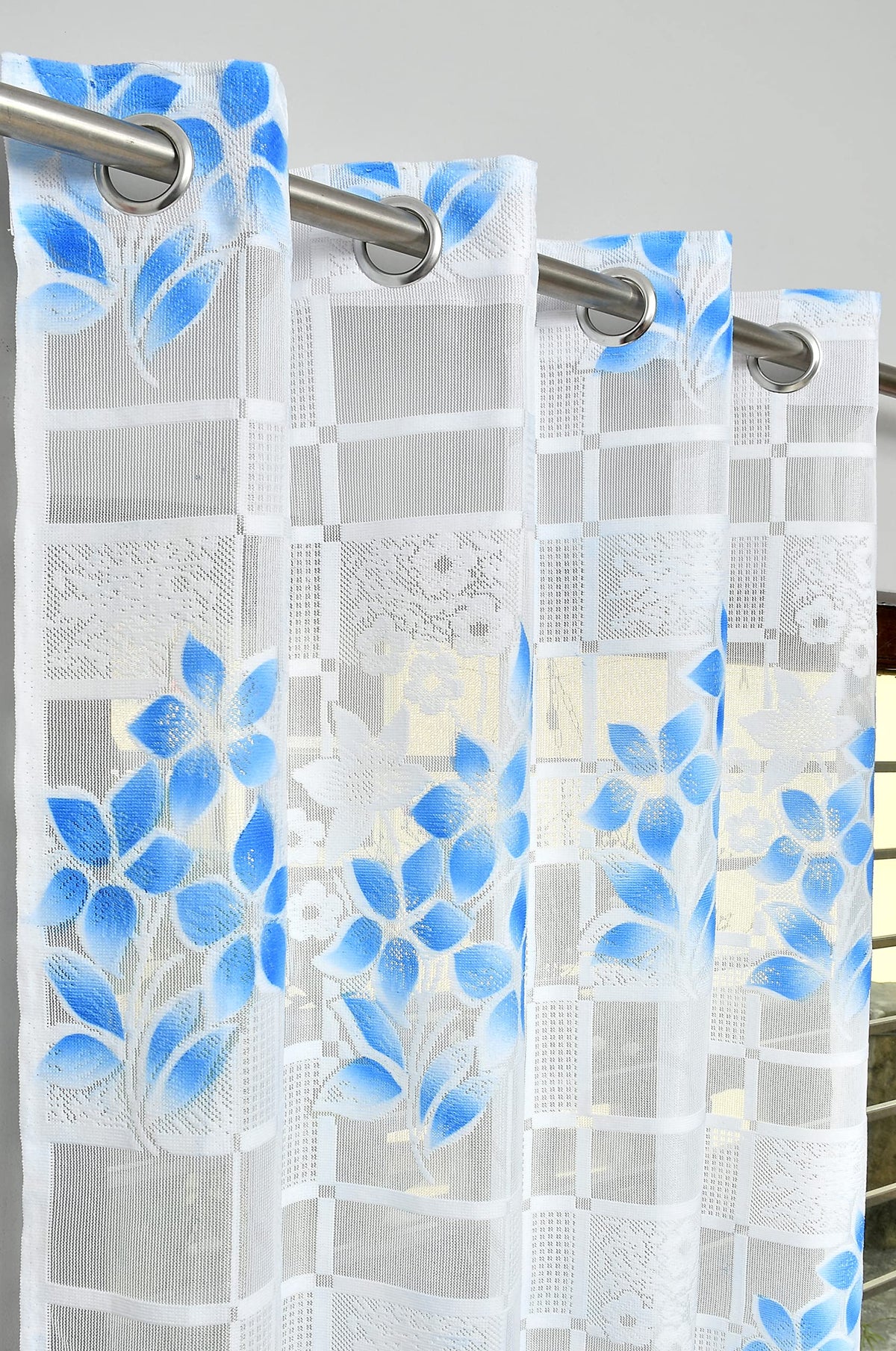Galaxy Home Decor Sheer Transparent Printed Floral Net Curtains for Window 5 Feet, Pack of 2, Blue (No. of Curtains: 2, Blue, Wi