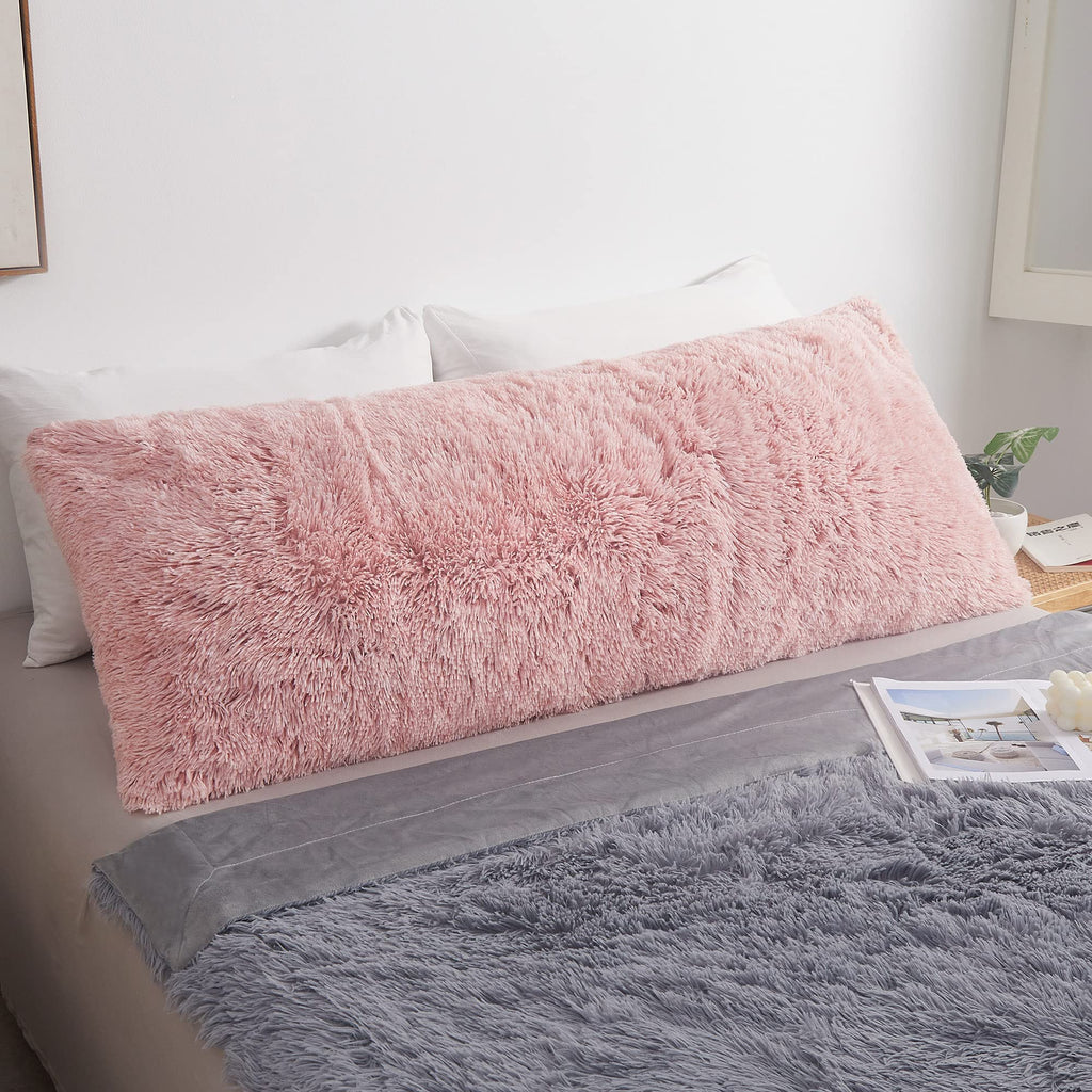 MEGO Shaggy Plush Body Pillow Cover, Pink Faux Fur Fluffy Body Pillowcase, 20x54 Boho Fuzzy Full Body Pillow Case, Furry Rectang