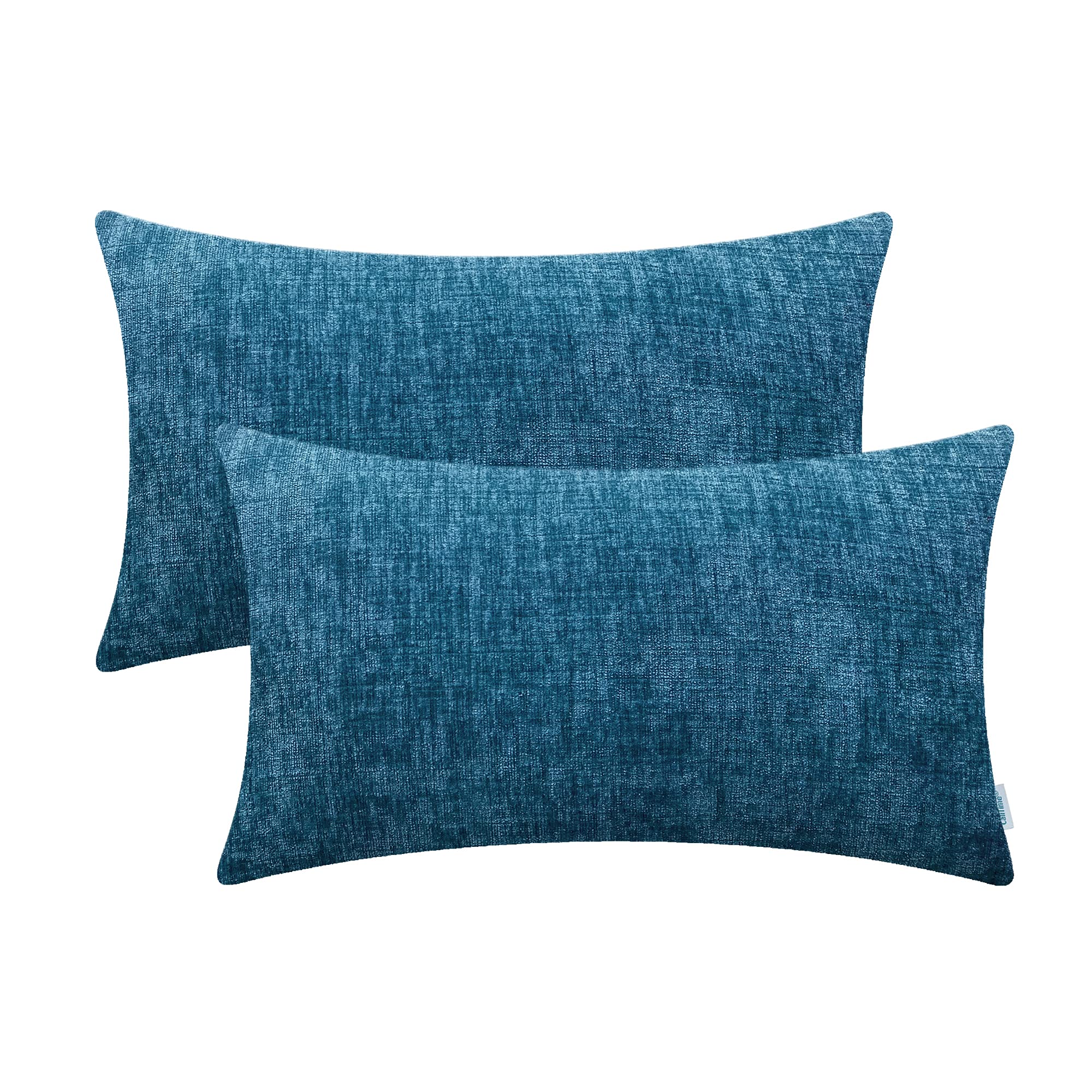 Calitime Pack Of 2 Cozy Pillow Covers Cases For Couch Sofa Home Decoration Solid Dyed Soft Chenille 12 X 20 Inches Ocean Blue