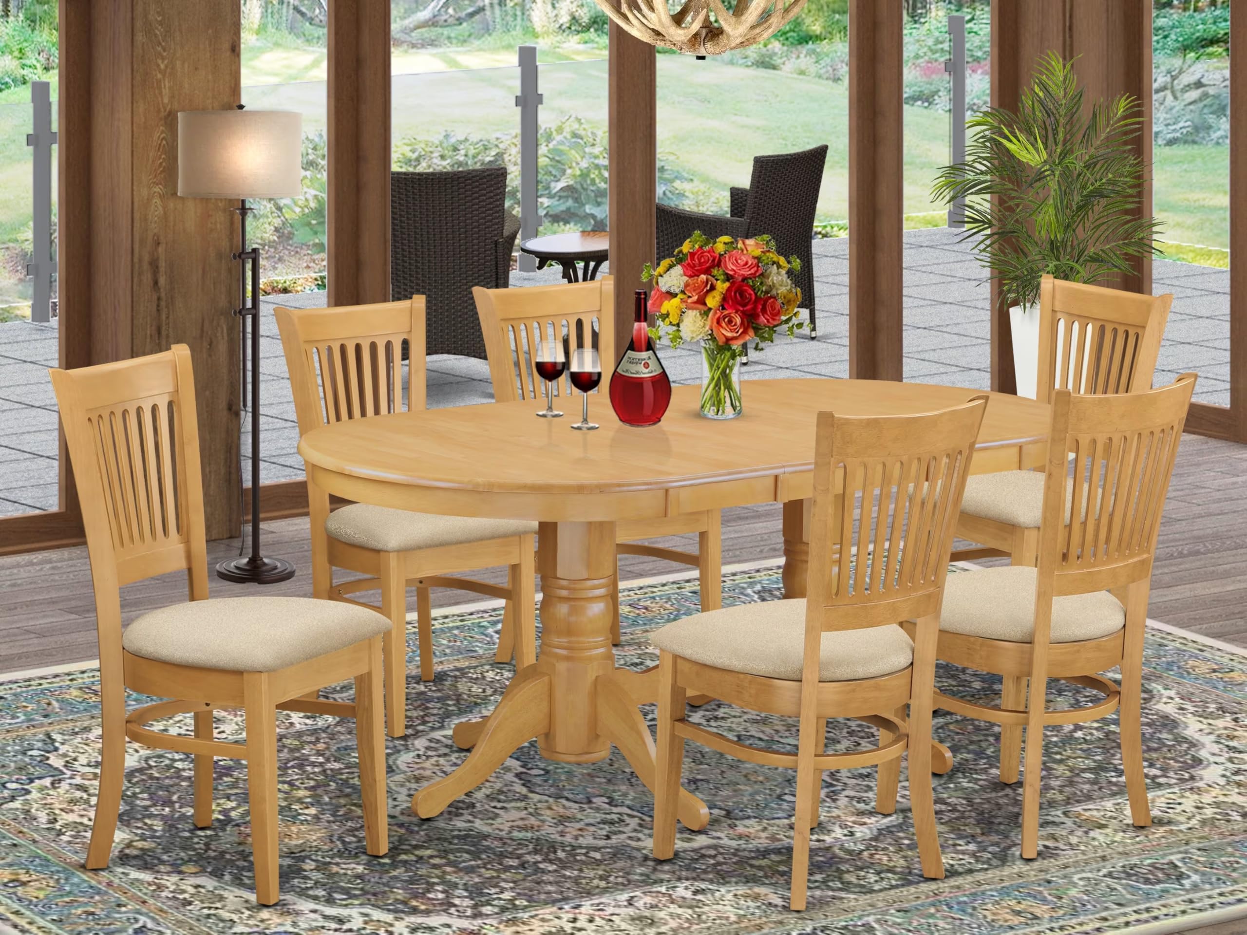 East West Furniture Vancouver 7 Piece Kitchen Set Consist of an Oval Table with Butterfly Leaf and 6 Linen Fabric Dining Room Chairs, 40x76 Inch, Oak