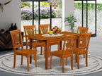 East West Furniture PSPL7-SBR-W 7 Piece Dining Set Consist of a Rectangle Dining Room Table with Butterfly Leaf and 6 Wood Seat Chairs, 32x60 Inch, Saddle Brown