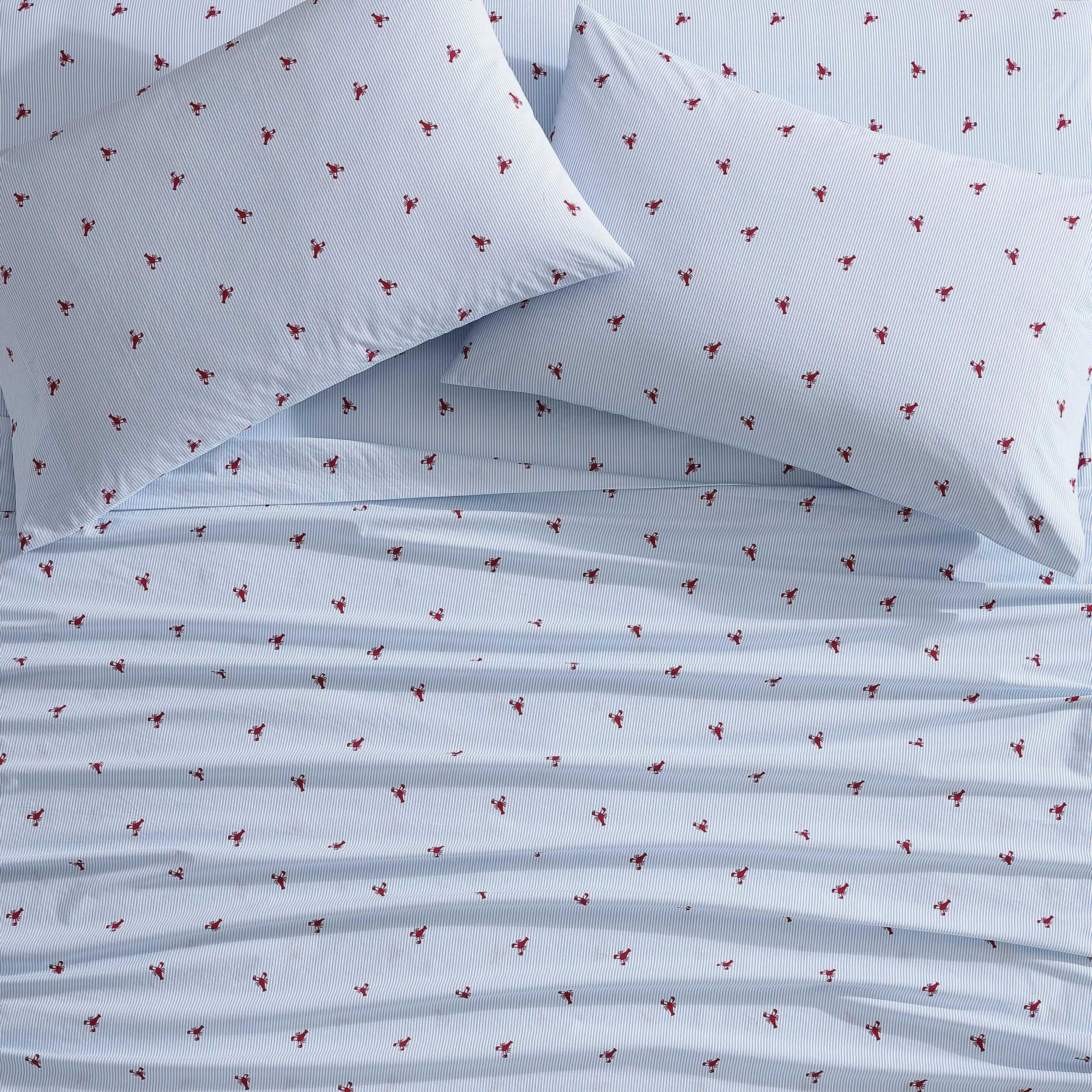 Nautica - Queen Sheets, Cotton Percale Bedding Set, Casual Home Decor (Lobster Walk Red, Queen)