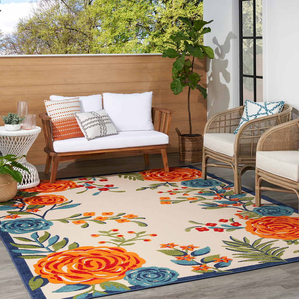 Nourison Aloha Indoor/Outdoor Multicolor 9' X 12' Area Rug, Easy-Cleaning, Non Shedding, Bed Room, Living Room, Dining Room, Kitchen (9X12)