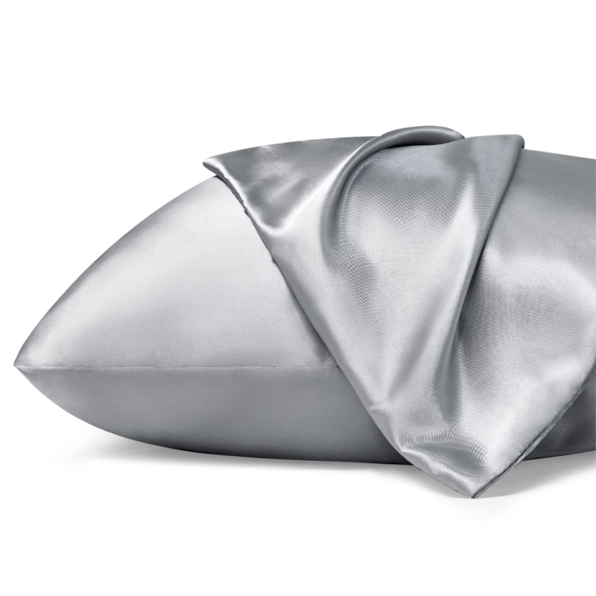 Bedsure Satin Pillowcase For Hair And Skin - Grey King Size Pillow Cases Set Of 2, Similar To Silk Pillow Cases, Silky & Soft Sa