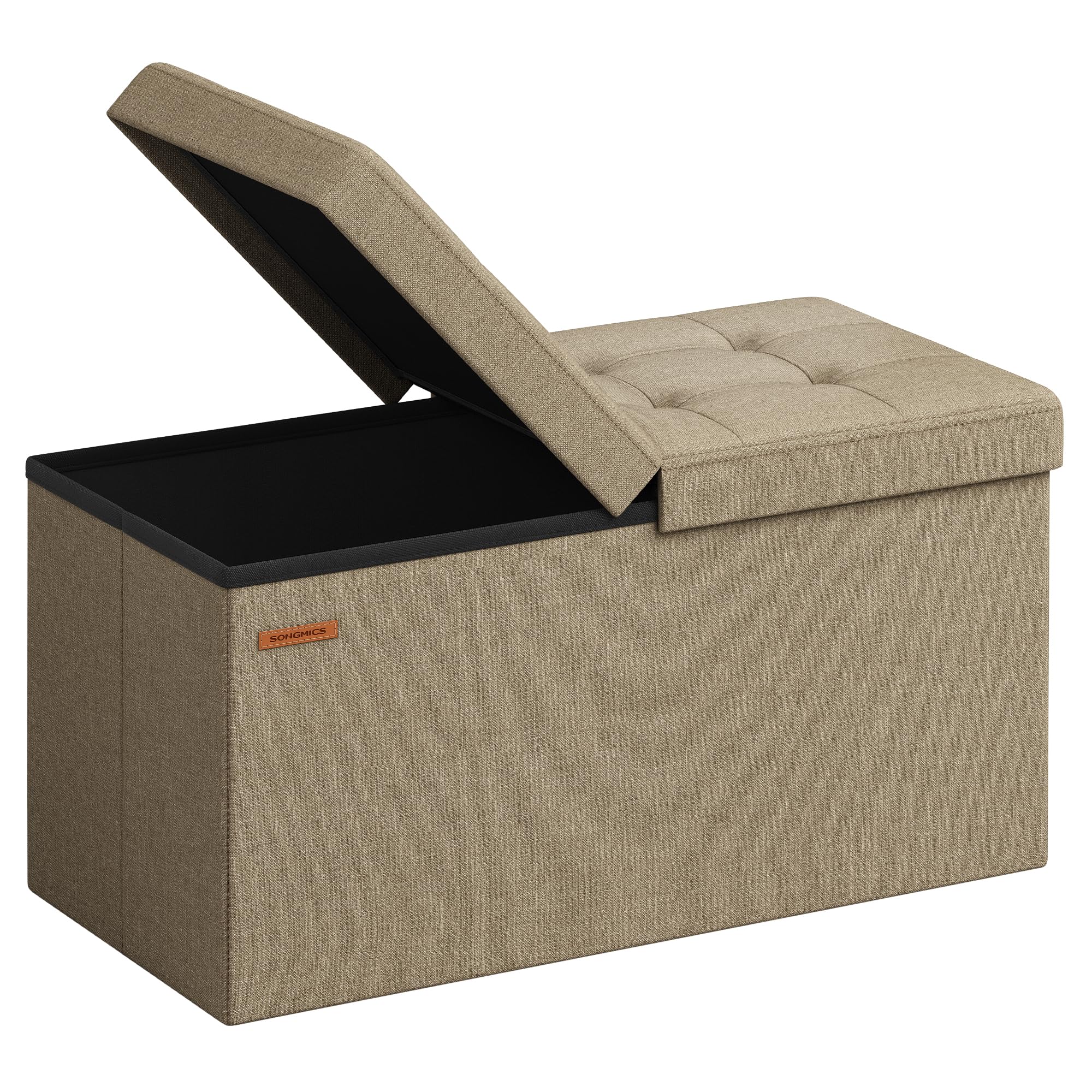 Songmics Mazie Collection - 30 Inches Storage Ottoman, Foldable Storage Bench With Flipping Lid, 660 Lb Load Capacity, For Entryway, Living Room, Bedroom, Camel Brown Ulsf046K01