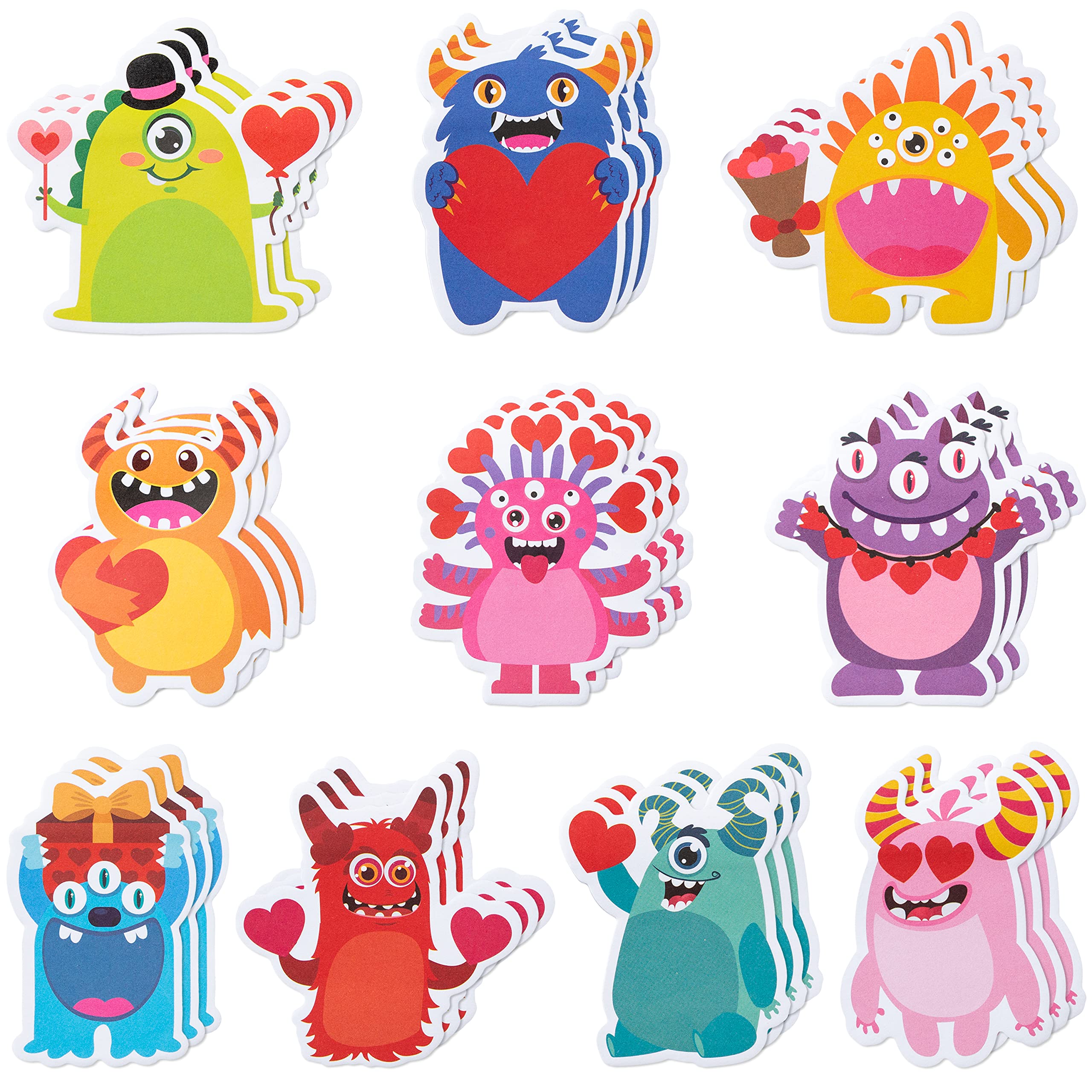 Xqumoi 30 Pack Valentines Monster Sticky Notes, Total 600 Sheets, Cute Valentine'S Day Heart Monsters Self Sticky Memo Pads For