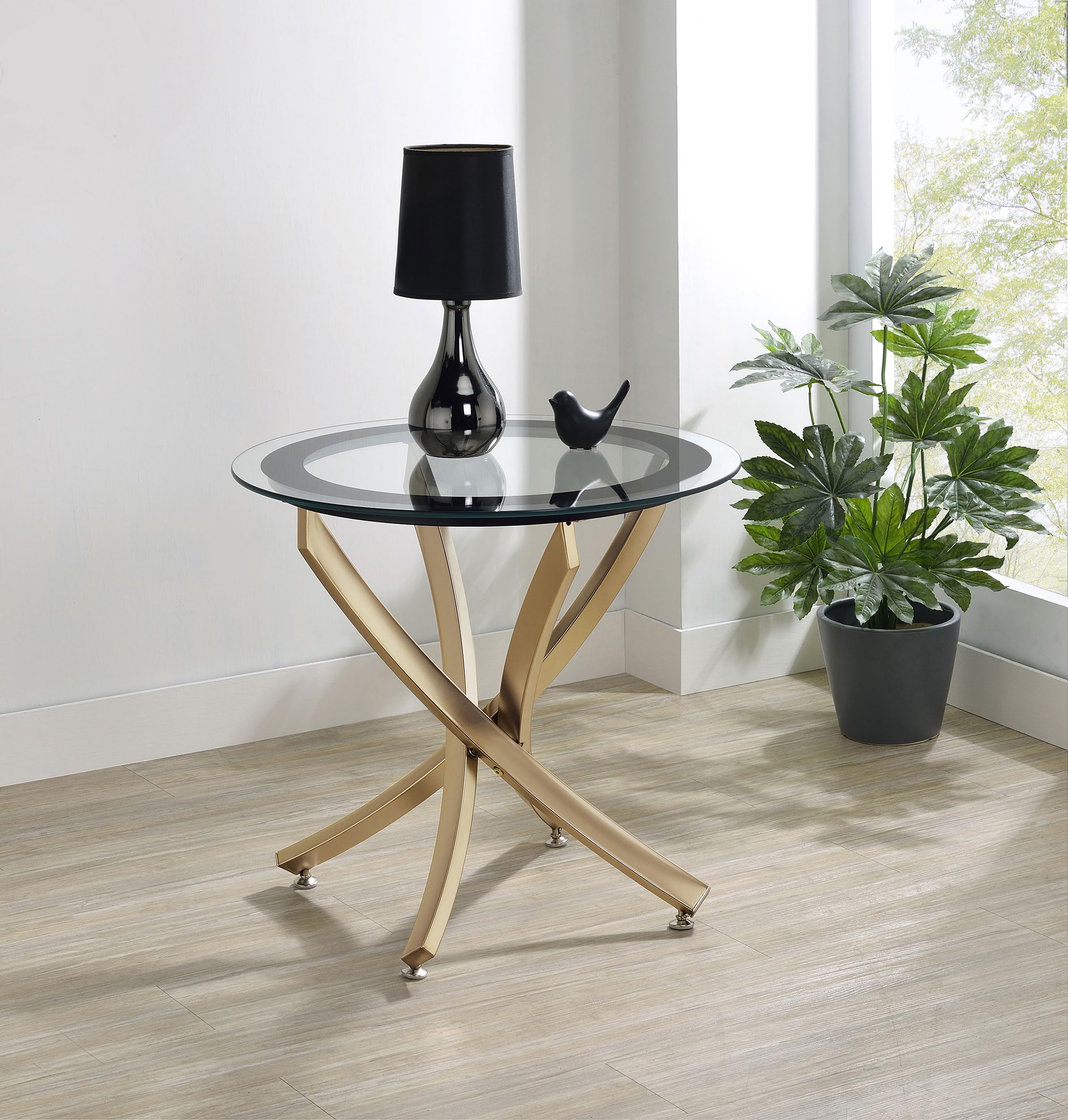 Coaster Home Furnishings Brooke Round Glass Top Side End Table Metal Base Brass