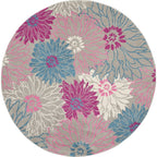 Nourison Passion Grey 8' X Round Area Rug, Floral, Farmhouse, Easy Cleaning, Non Shedding, Bed Room, Living Room, Dining Room, Kitchen, (8' Round)