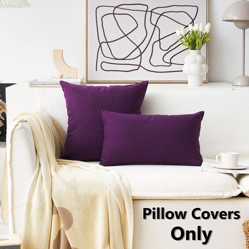 Home Brilliant Purple Pillow Covers 18X18 Decorative Pillows For Living Room 2 Pack Burlap Linen Cushion Cover For Couch Bench O
