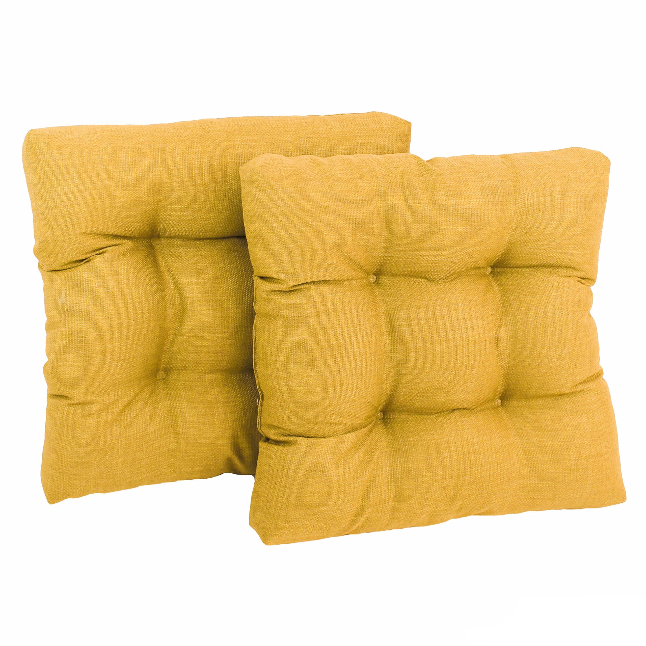 Blazing Needles Indoor/Outdoor Square Tufted Chair Cushion, 19 x 19, Lemon 2 Count