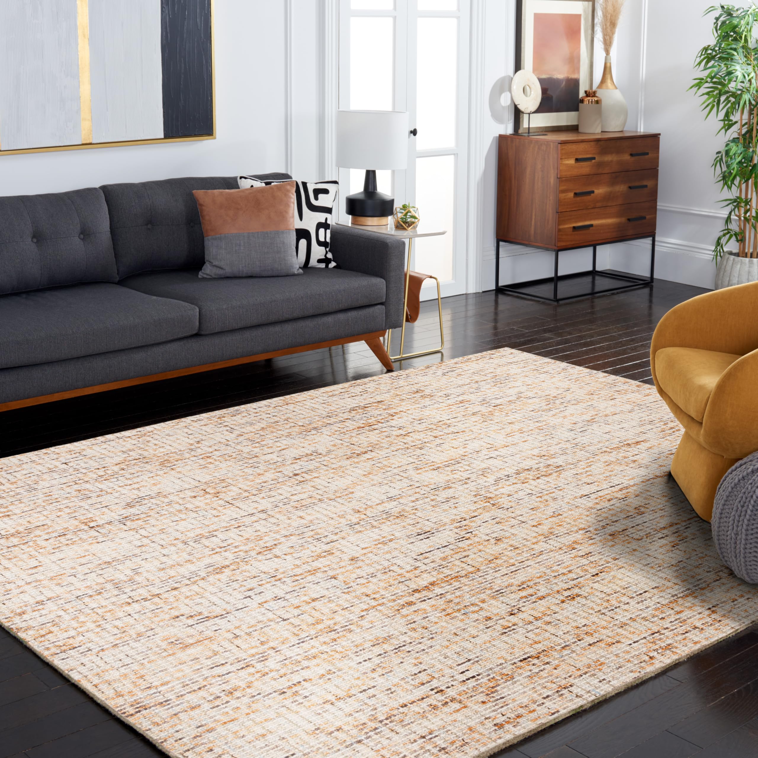 Safavieh Abstract Collection Area Rug - 8' X 10', Gold & Blue, Handmade Wool, Ideal For High Traffic Areas In Living Room, Bedro