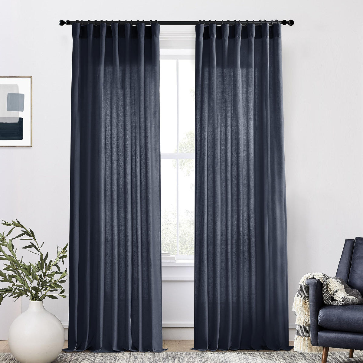 Xtmyi Navy Blue Curtains 96 Inches Long,Linen Semi Sheer Gaming Gamer Curtains For Boys Room Men Bedroom Man Cave Office,96In Le