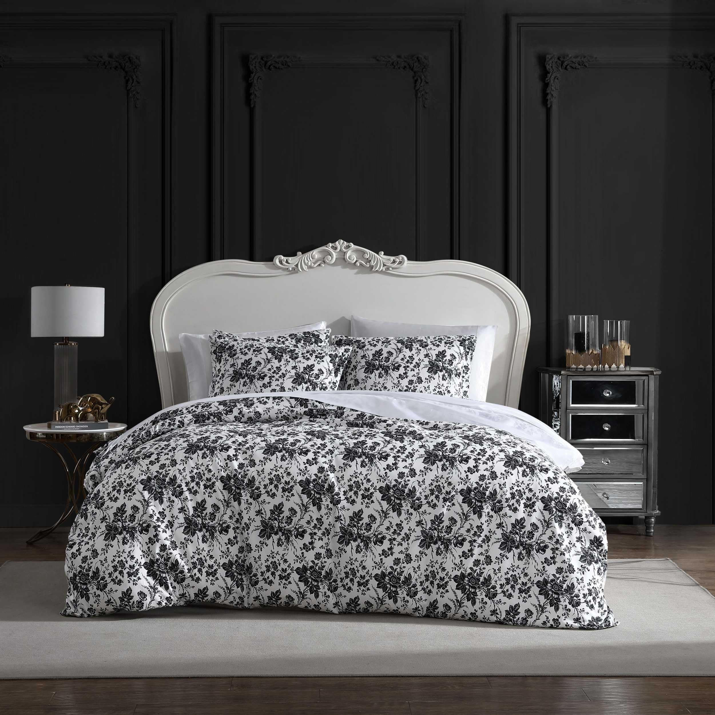 Betsey Johnson - King Duvet Cover, Soft Bedding Set With Matching Shams, Floral Home Decor (Betseys Toile Black, King)