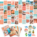 Peach Aesthetic Wall Collage Kit, Room Decor for Teen Girls, Peachy Teal Wall Art Print, Dorm Photo Collection, Boho Posters for