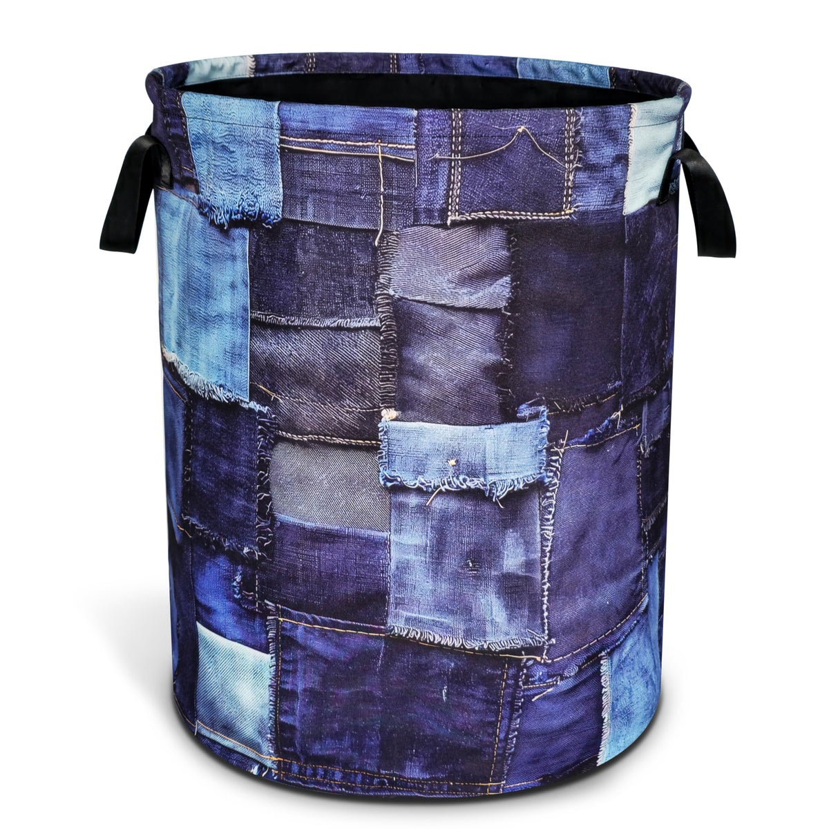 Denim Patchwork pattern Laundry Basket Foldable Waterproof 18.9 x 16.5 Inch