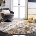 SAFAVIEH Horizon Shag Collection Area Rug - 3 Round, Grey & Gold, Modern Abstract Design, Non-Shedding & Easy Care, 2.6-inch Th