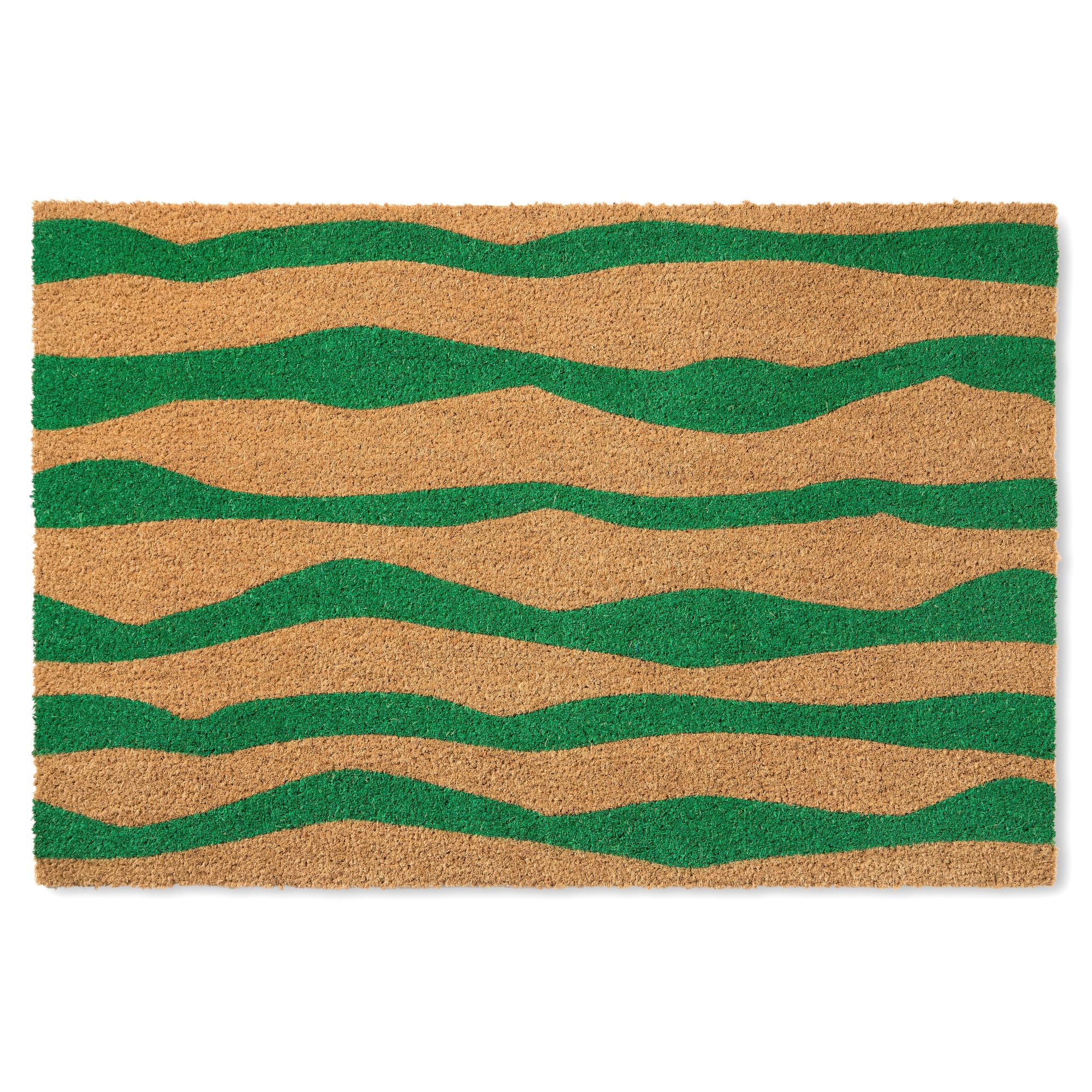 Town & Country Terra Ravine Abstract Mountain Door Mat, Natural Coir, Heavyweight, Non-Slip Entryway Mat, Green, 24'X36'