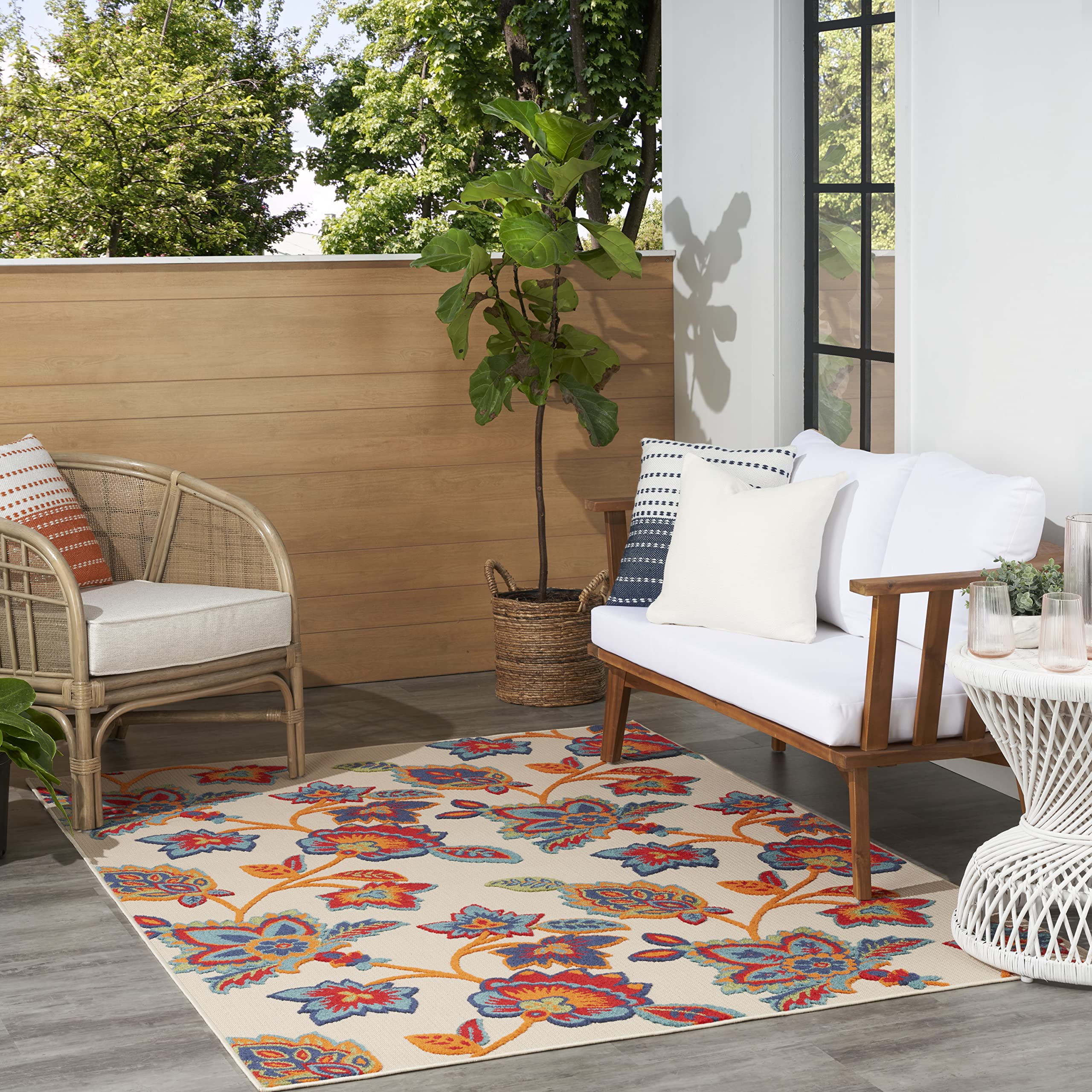 Nourison Aloha Indoor/Outdoor Modern Multicolor 9' X 12' Area Rug, Easy Cleaning, Non Shedding, Bed Room, Living Room, Dining Room, Kitchen (9X12)