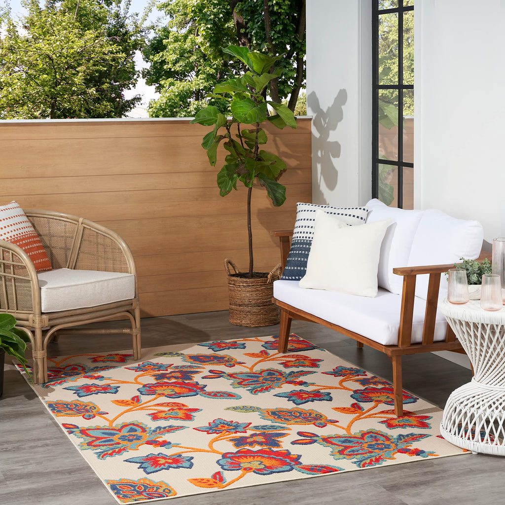 Nourison Aloha Indoor/Outdoor Modern Multicolor 6' X 9' Area Rug, Easy Cleaning, Non Shedding, Bed Room, Living Room, Dining Room, Kitchen (6X9)