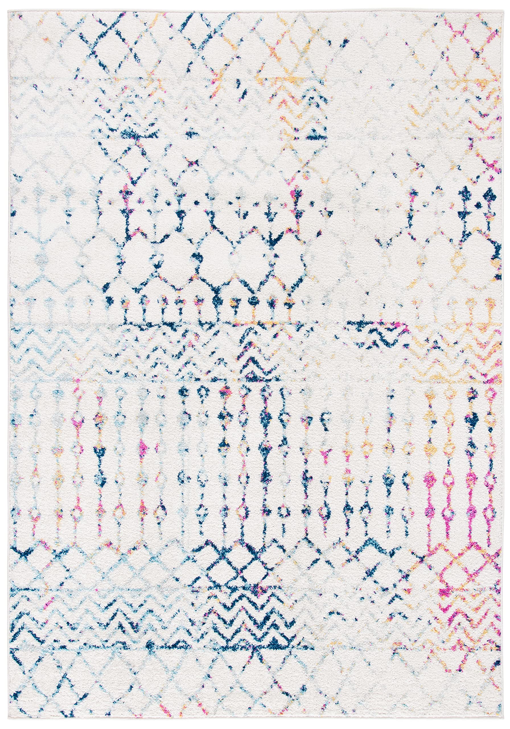 SAFAVIEH Tulum Collection Accent Rug - 2 x 5, Ivory & Blue, Moroccan Boho Distressed Design, Non-Shedding & Easy Care, Ideal f
