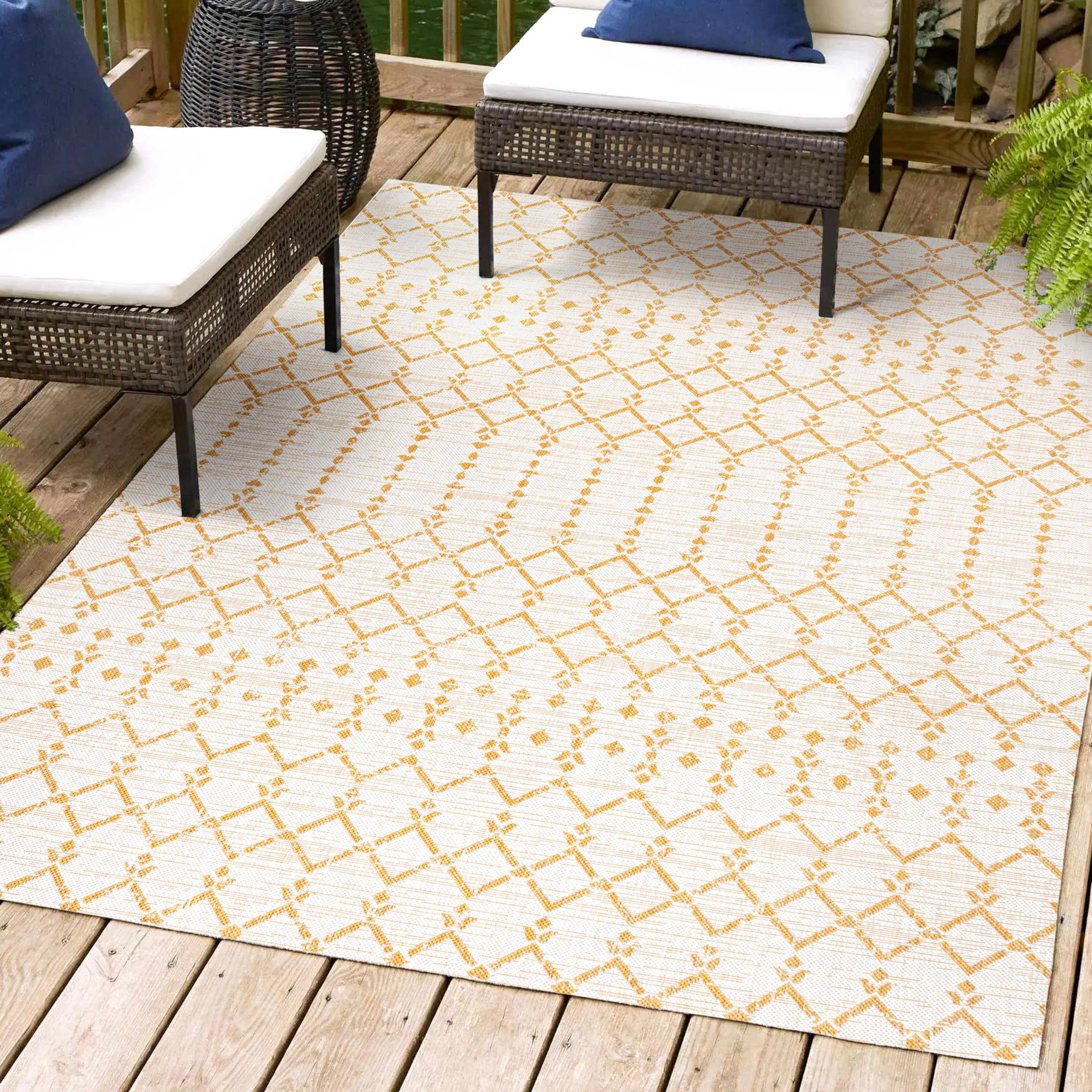 Jonathan Y Smb108J-4 Ourika Moroccan Geometric Textured Weave Indoor Outdoor Area-Rug, Coastal, Traditional, Transitional Easy-C