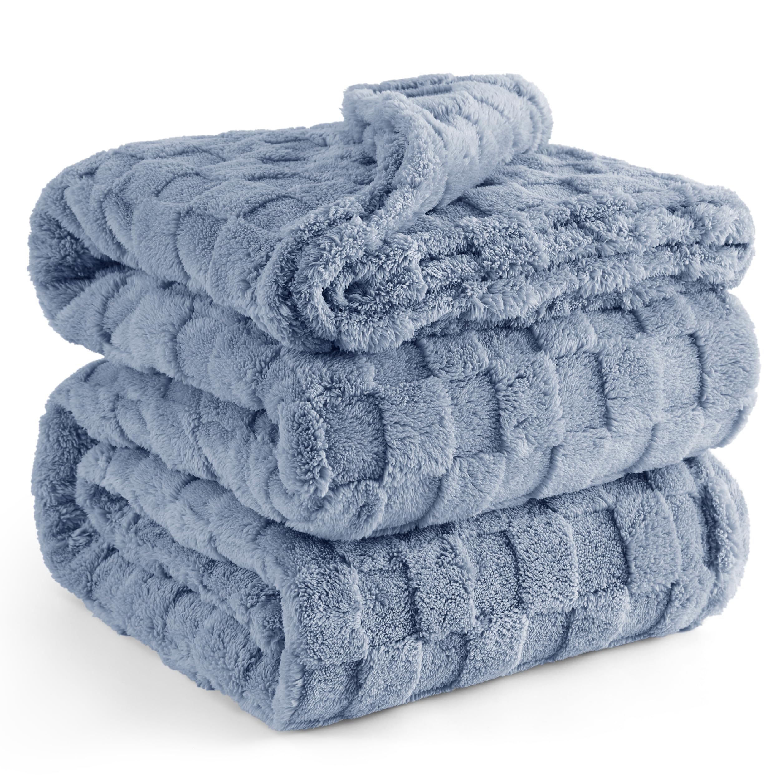 Bedsure Ashley Blue Fleece Blanket For Couch - Super Soft Cozy Queen Blankets For Women, Cute Small Blanket For Girls, 90X90 Inc