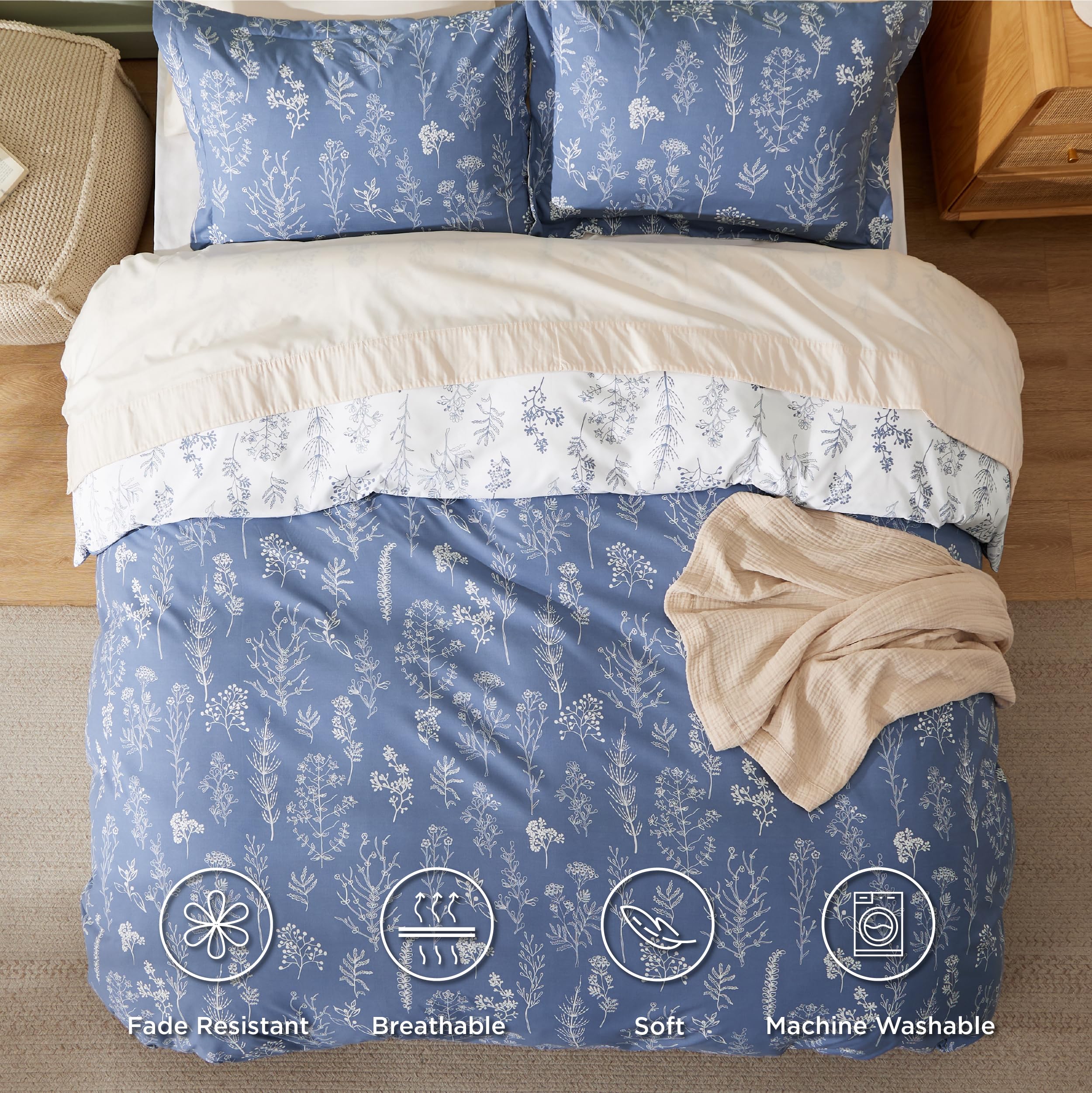 Bedsure Duvet Cover King Size - Reversible Infinity Blue Duvet Cover Set With Zipper Closure, Cute Floral Bedding Comforter Cover, 3 Pieces, 1 Duvet Cover 104'X90' And 2 Pillow Shams 20'X36'