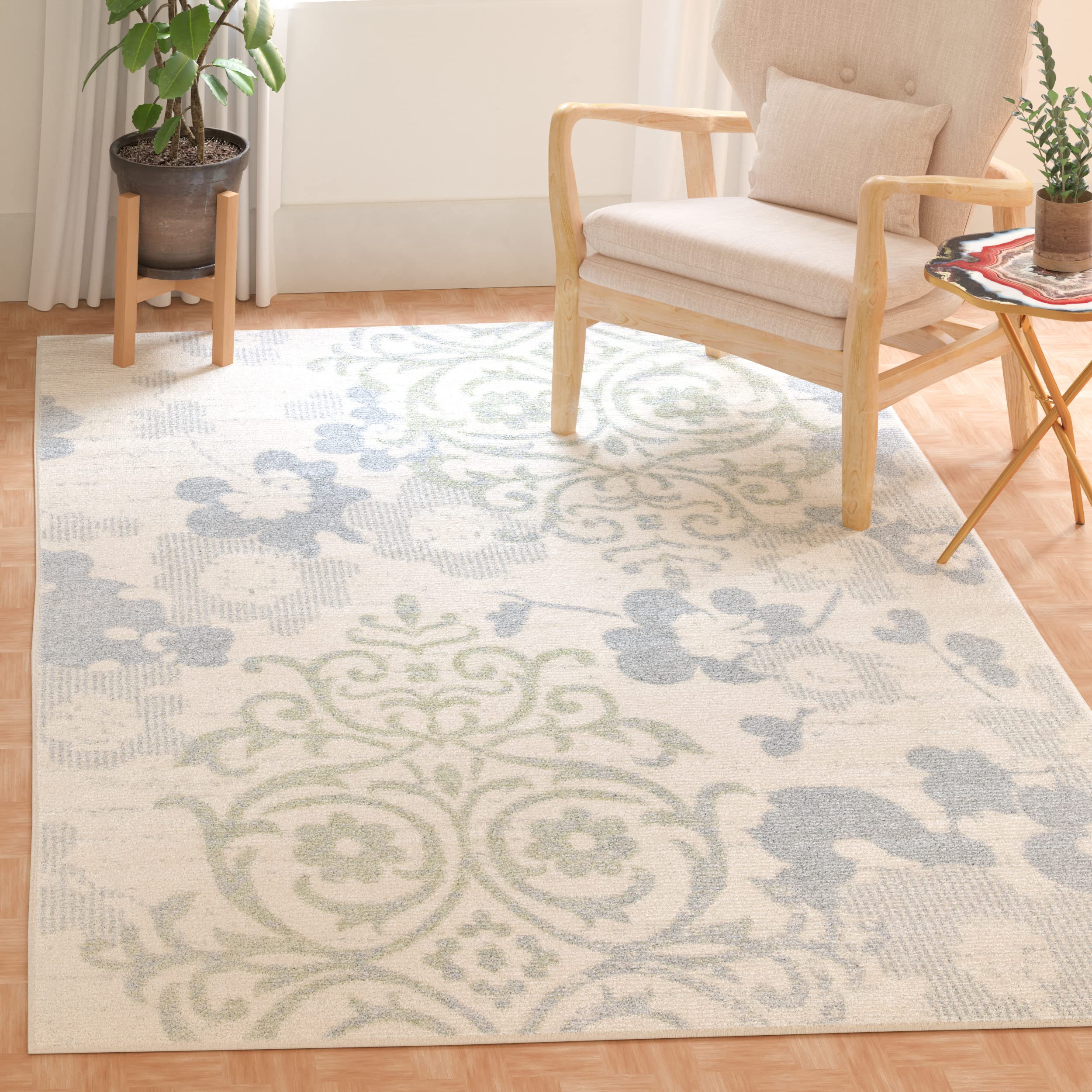 SAFAVIEH Adirondack Collection Area Rug - 10 x 14, Ivory & Blue, Contemporary Design, Stain Resistant, Ideal for High Traffic 