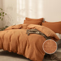 Jellymoni Caramel Duvet Cover King Size - 3 Pieces Soft And Breathable Microfiber Knitted Jacquard Waffle Weave Striped Comforte