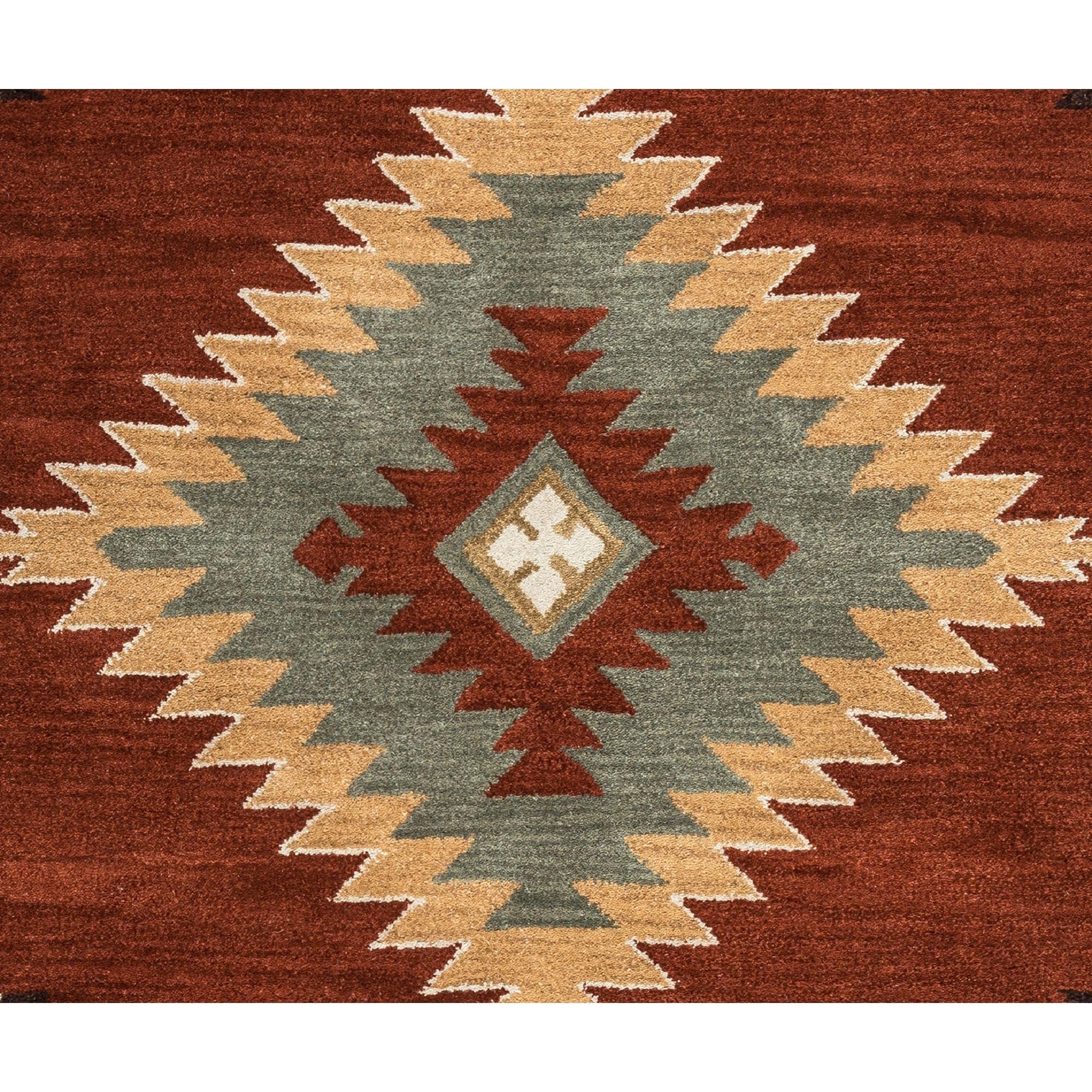 Rizzy Home Alora Decor Ryder 8' Round Tribal Rust/Khaki/Navy/Sage Hand-Tufted Area Rug