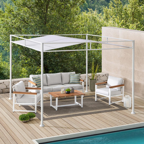 10 ft. x 10 ft. Patio Darkeford Metal Pergola With White Sling Fabric Canopy