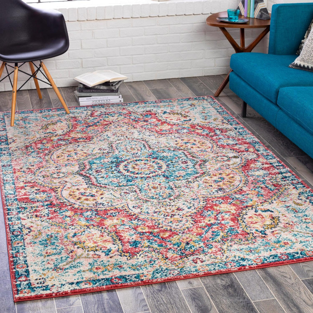 Livabliss Romaine Vintage Medallion Area Rug, 7'10'' x 10'3'', Rose/Navy