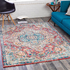 Livabliss Romaine Vintage Medallion Area Rug, 7'10'' x 10'3'', Rose/Navy
