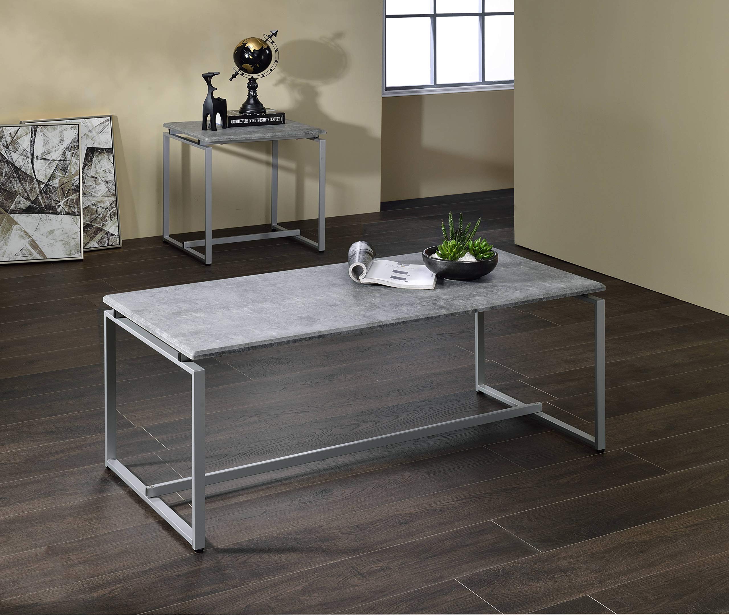 Acme Kersey 3-Piece Rectangular Wooden Coffee and End Table Set in Gray