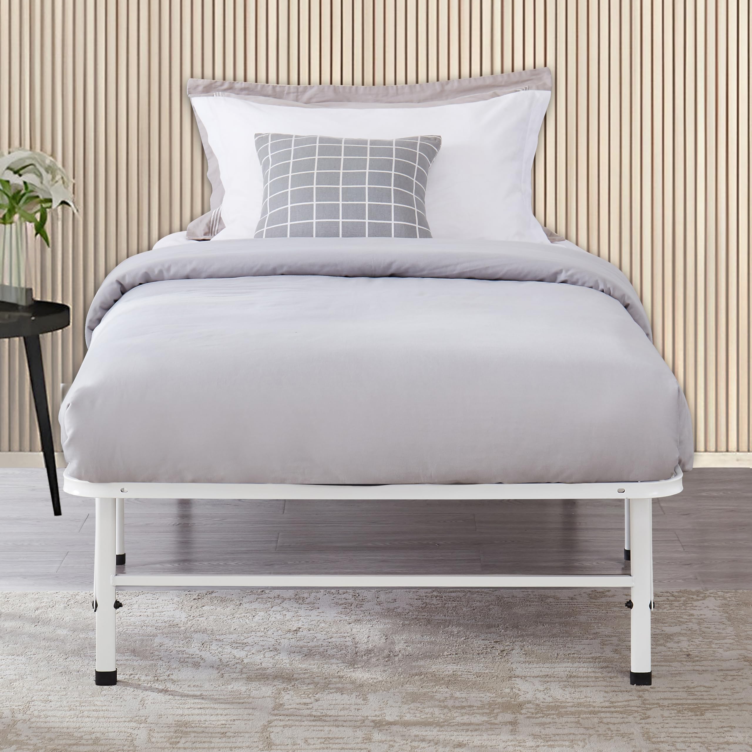 Naomi Home Tool Free Assembly 14' Twin Bed Frame Heavy Duty Foldable Bed Frame Folding Bed Frame With Steel Metal Slats Box Spring 600Lbs Capacity Platform Bed Twin Bed Frame Size, White