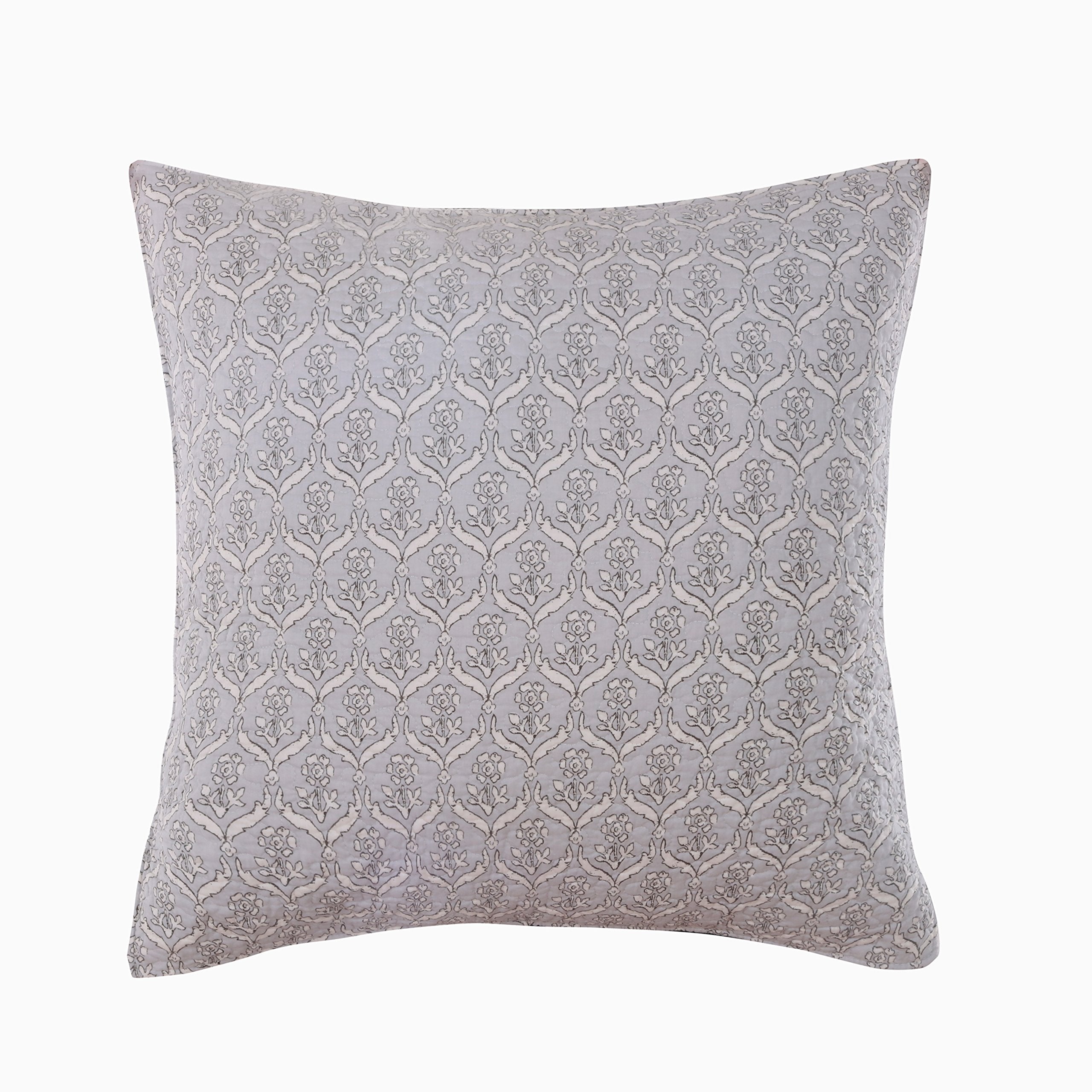 Levtex Home - Mockingbird - Euro Shams Set Of Two - (26X26In.), No Insert - Stamped Floral Print - Dark Grey, Light Grey, Cream