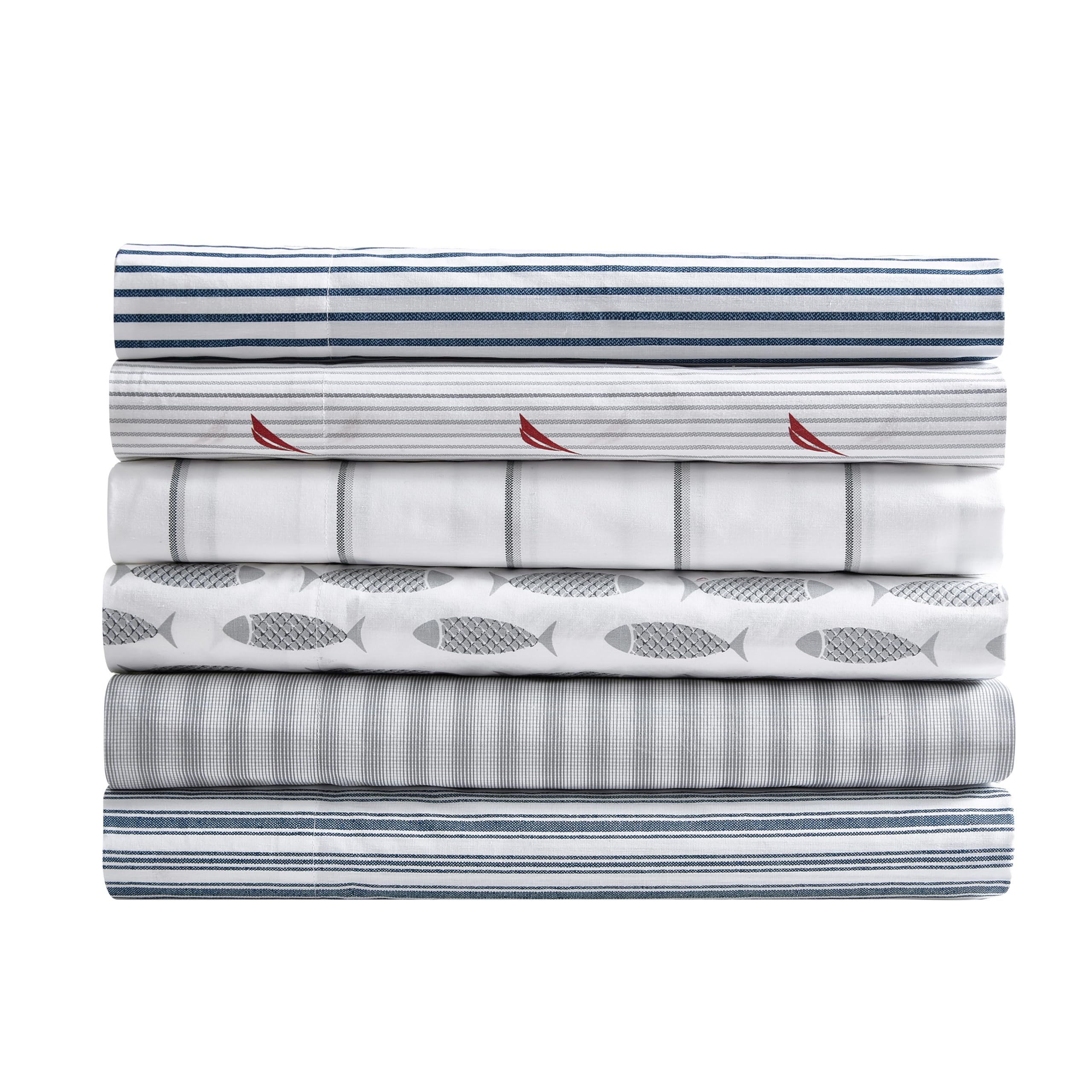 Nautica- Queen Sheet Set, Cotton Percale Bedding Set, Crisp & Cool, Lightweight & Breathable (Harmead Navy, Queen)
