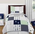 Sweet Jojo Designs Navy Blue, Mint and Grey Woodsy Deer Boys 4 Piece Kids Childrens Twin Bedding Set