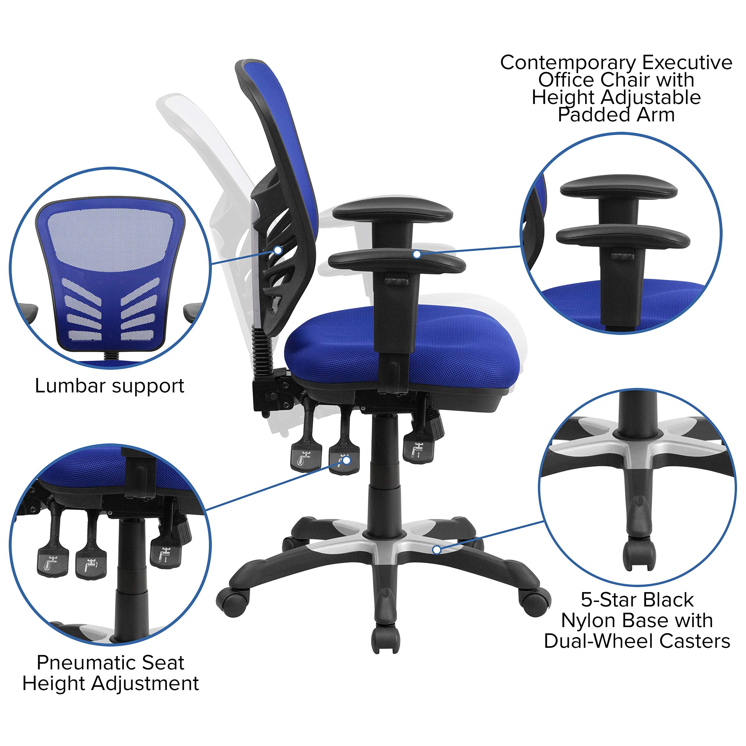 Flash Furniture Nicholas Mid-Back Swivel Office and Gaming Chair, Ergonomic Mesh Office Chair with Adjustable Lumbar Support and Height, Blue