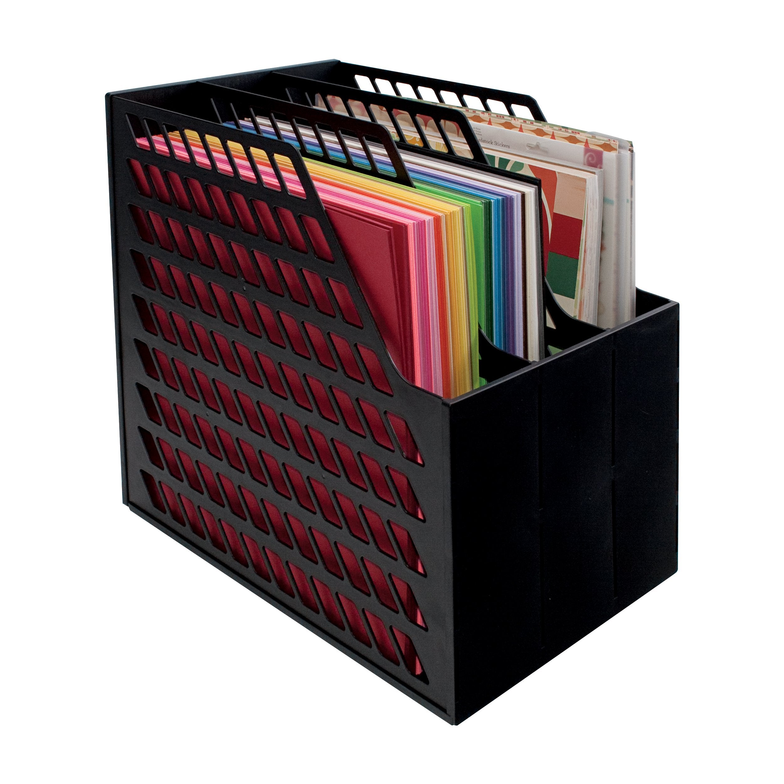 Storage Studios Easy Access Paper Holder With 3-Slots, 9.5 X 13.5 X 14.5 Inches, Black (Ch92579)