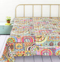 Textile Work Creations Floral Patch Design Kantha Quilt Bedspread Gudari Hand Printed Cotton Bedding Quilt for Double (Multi Col