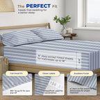 Thread Spread 100% Egyptian Cotton Printed Bed Sheets - 600 Thread Count 4 Pc Queen Sheet Set, Hotel Luxury Sateen Bedsheets, 16' Deep Pocket Soft Cooling Sheets For Queen Size Bed - Variegated Stripe
