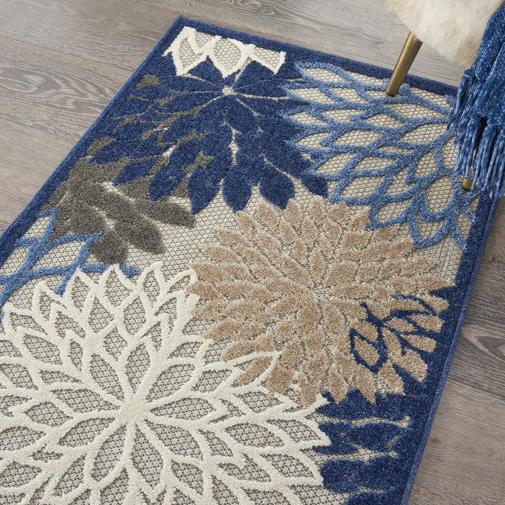 Nourison Aloha Indoor/Outdoor Blue/Multicolor 2'8' X 4' Area Rug, Tropical, Botanical, Easy Cleaning, Non Shedding, Bed Room, L