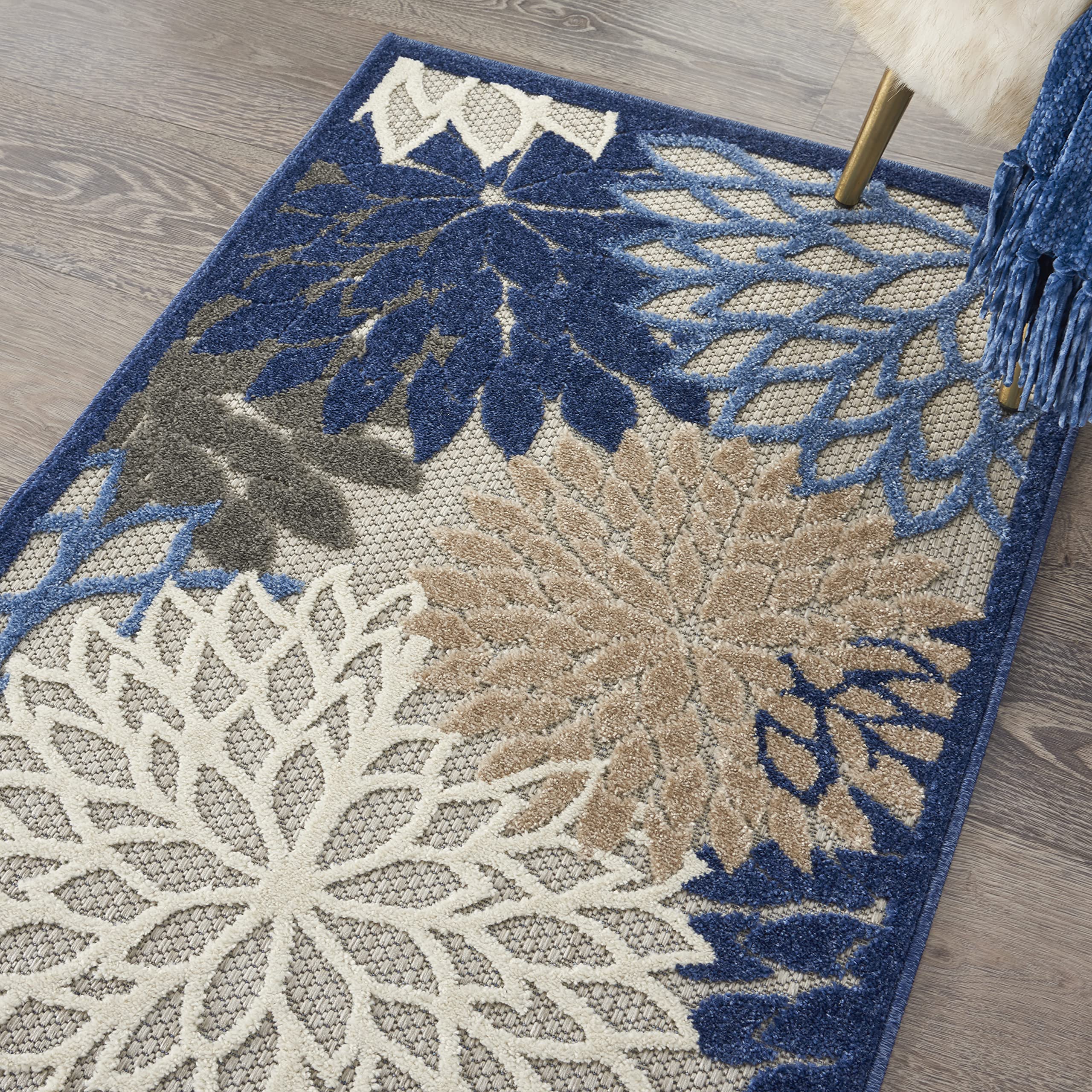 Nourison Aloha Indoor/Outdoor Blue/Multicolor 2'8' X 4' Area Rug, Tropical, Botanical, Easy Cleaning, Non Shedding, Bed Room, L