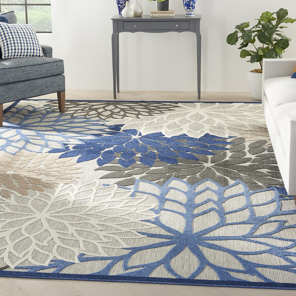 Nourison Aloha Indoor/Outdoor Blue/Multicolor 9' X 12' Area Rug, Tropical, Botanical, Easy Cleaning, Non Shedding, Bed Room, Liv