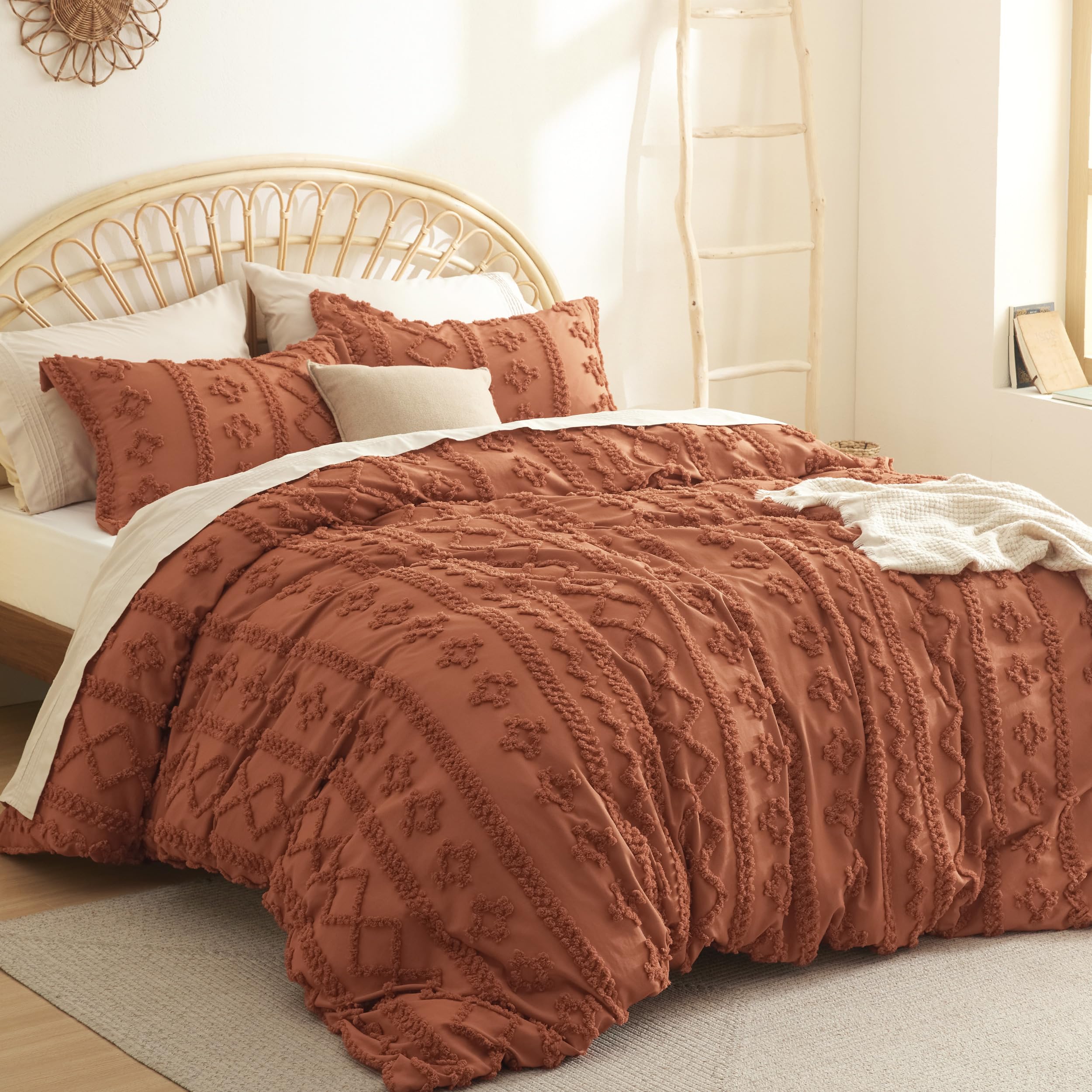 Bedsure Twin/Twin Xl Duvet Cover - Boho Duvet Cover Twin Size For All Seasons, 2 Pieces Soft Shabby Chic Embroidery Boho Bedding Duvet Cover For Gifts (Terracotta, Twin/Twin Xl, 68X90)