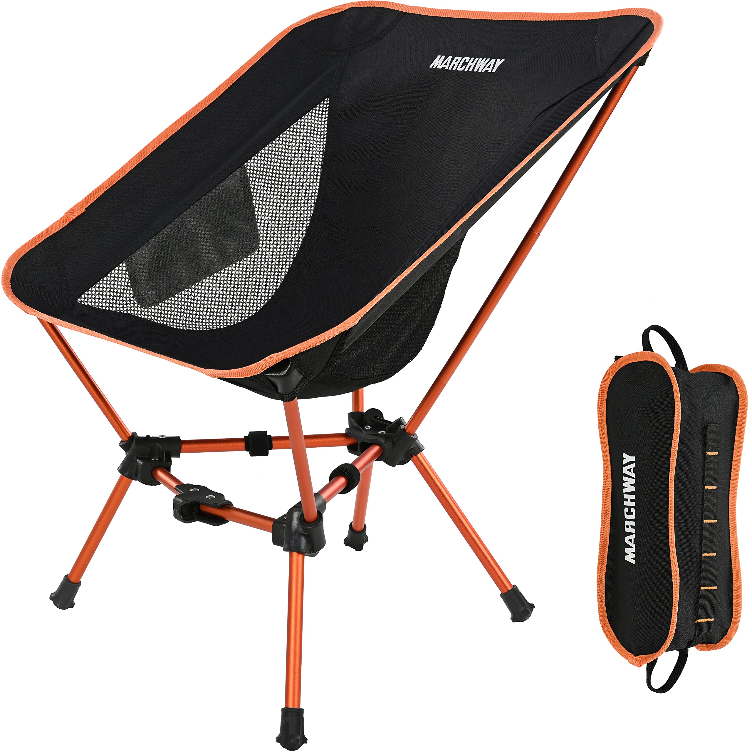 Marchway Lightweight Folding Camping Chair, Stable Portable Compact For Outdoor Camp, Travel, Beach, Picnic, Festival, Hiking, Backpacking, Supports 330Lbs (Orange)