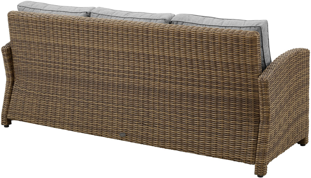 Crosley Furniture Bradenton Wicker Outdoor Sofa, 3-Person Patio Couch for Porch, Deck, Backyard, Brown with Gray Cushions