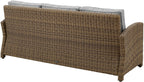 Crosley Furniture Bradenton Wicker Outdoor Sofa, 3-Person Patio Couch for Porch, Deck, Backyard, Brown with Gray Cushions
